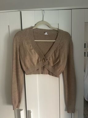 Garage Taupe Cropped V-Neck Cardigan